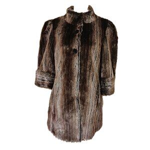 Vintage Faux Mink Coat Brown, Gray, Black, Cream Pockets Medium Worthington